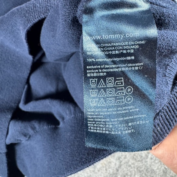 Tommy Hilfiger Mens Crew Neck Sweater Red Navy White Color Block Logo XL - Picture 6 of 9